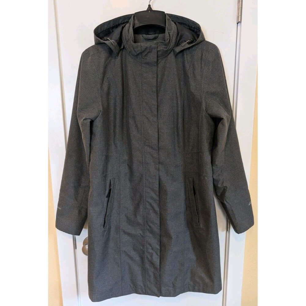 Eddie Bauer WeatherEdge Long Rain Jacket Coat Lg Gray Gorpcore Removable Hood